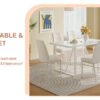 55"x31.5"Cream-Style White MDF Dining Table Set with 6 Armless Chairs.The backrest of the dining chair is designed with multiple vertical stripes.Adding a warm atmosphere to your family.