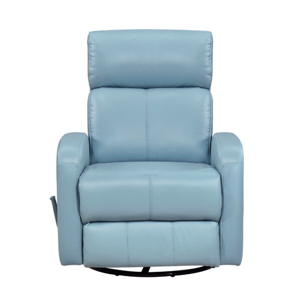 Glider Recliner Chair with Swivel Motion Blue Leather Upholstery Solid Wood Comfort Luxury Living Room Furniture 1pc