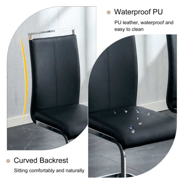8d54d9570a284872b1a22cd559069508_6aef38b163c813cccdbcc3143785a531 Table and chair set.63*31.4 Inch Pandora Patterned Sintered Stone Dining Table Set - 4 Black PU Chairs With Silver Metal Legs.Modern Light Luxury.Perfect For Dinner Room,Meeting Room,Kitchen,etc.