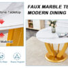Table and chair set.Luxurious Snow Mountain White Slab Round Dining Table Set - 47"x47" with 4 Light Gray PU Chairs.Sintered Stone Tabletop,MDF Table Leg,