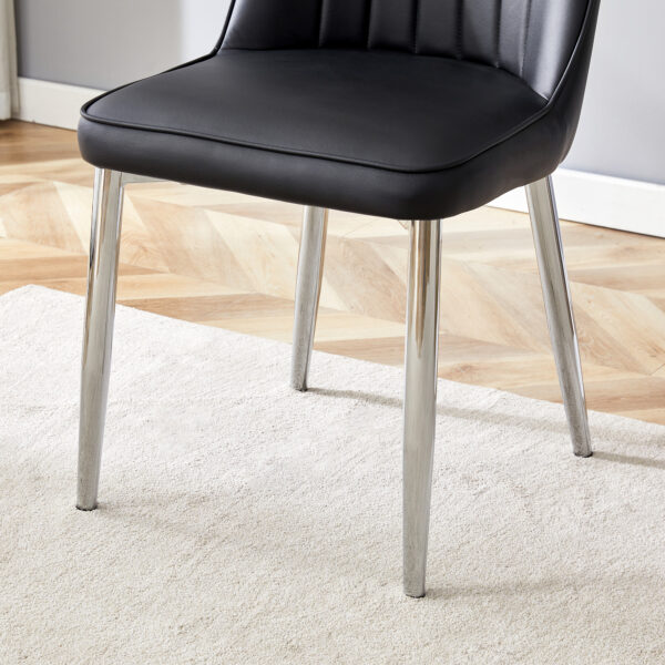8d7d7ee105a640e48108a75ca4e18012_80986446d73f353fcaad4e396dcae05b Table and chair set.63*31.4 Inch Pandora Patterned Sintered Stone Dining Table Set - 6 Black Chairs With Silver Metal Legs.Modern Light Luxury.Perfect For Dinner Room,Meeting Room,Kitchen,etc.