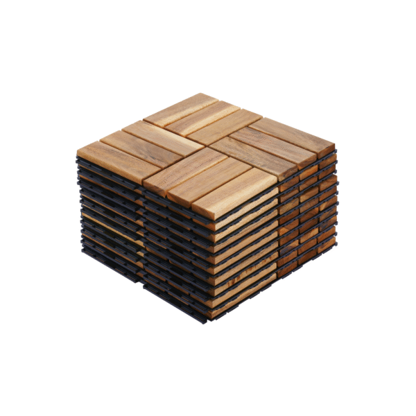 30 PCS Interlocking Deck Tiles Checker Pattern, 12" x 12" Square Yellow Acacia Hardwood Outdoor Flooring for Patio, Bancony, Pool Side,...