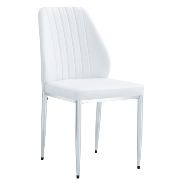 8d9c89413d9a43a4ba5164666dcb74bf_ed1daf7beea6c15680a1c0883bafcc8e Set of Four White PU Comfort Dining Chairs (17.7"x25").Dining chair with extended backrest,WHITE PU,Silver metal legs,Suitable for various places such as family restaurants, hotels, coffee shops,etc.