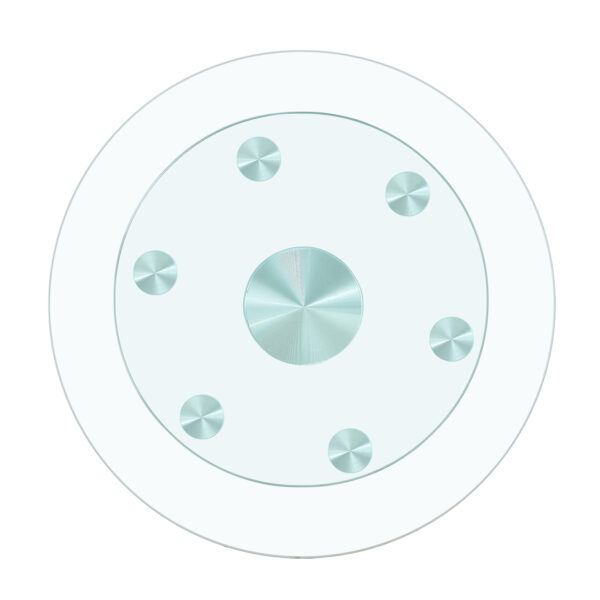 8da193c8cd7e45f9a6196d24bb881c48_54768f731af343fea445e046b50065c8 Double layer rotatable round glass.The rotatable design makes it more convenient to retrieve and place items.The upper glass has a diameter of 20 inches, while the lower glass15 inches.