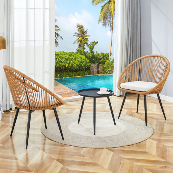 8db52f0f1a0149ad9e77f5e7458c1b20_3ee21a2b13fd72c5e49e82993a55594e Modern 3-Piece Set: 17.7" Anti-Spill Round Coffee Table + 2 Rattan Swivel Chairs, Outdoor Patio Furniture for Tea Time.Suitable for Various Outdoor Venues.3-piece Set Packaged As A Single Package.