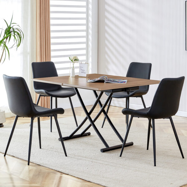 Modern minimalist multifunctional lifting table, with a 0.8-inch wood grain process sticker desktop and black metal legs, can be used as a dressing table, coffee table, dining table, and office table