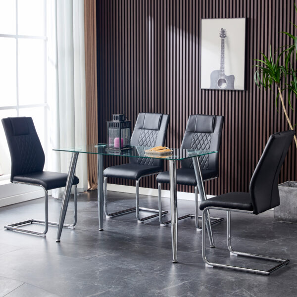 Modern Dining Chairs with Faux Leather Padded Seat Dining Living Room Chairs Upholstered Chair with Metal Legs Design for Kitchen, Living, Bedroom, Dining Room Side Chairs Set of 6 (Black+PU ) C-001