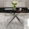 Large modern minimalist rectangular dining table with 0.39 "imitation marble black tabletop and silver metal legs, suitable for kitchen, dining room, living room, conference room.W1151S00985