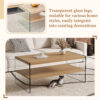 Double layered rectangular coffee table.The board is made of MDF with wooden stickers, with transparent tempered glass on both side.Suitable for various occasions such as living rooms and bedrooms.
