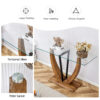 Modern minimalist rectangular glass table with 0.39 "tempered glass top and MDF wood grain sticker legs, suitable for entrance and living room.