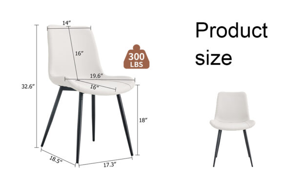 8e3c316eadac4e53b7f6209107c6518e_3143d5cb137cf294f715cfb60590db77 White artificial leather backrest cushion dining chair, black metal legs, curved widened cushion design for more comfort, suitable for restaurants, kitchens, bedrooms, offices.(4 chairs) 0502