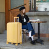 20"/24"/28" 3 pcs/set in ABS Spinner Wheel Luggage, Carry on Suitcase, with Cup Holder & USB Port & Phone Holder (Yellow)