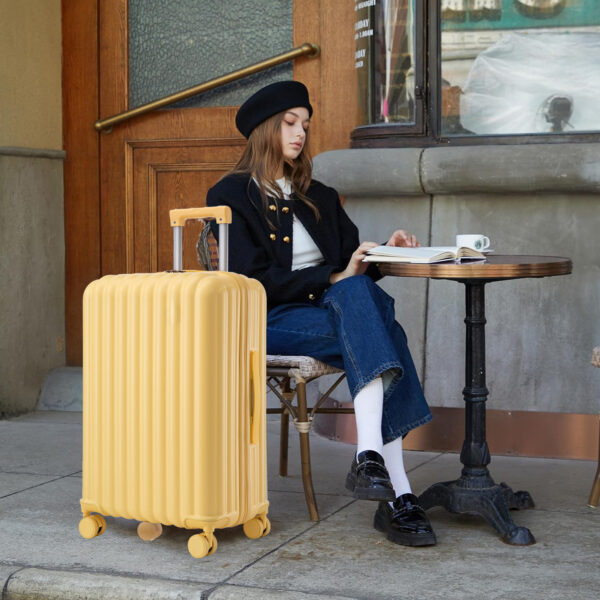 20"/24"/28" 3 pcs/set in ABS Spinner Wheel Luggage, Carry on Suitcase, with Cup Holder & USB Port & Phone Holder (Yellow)