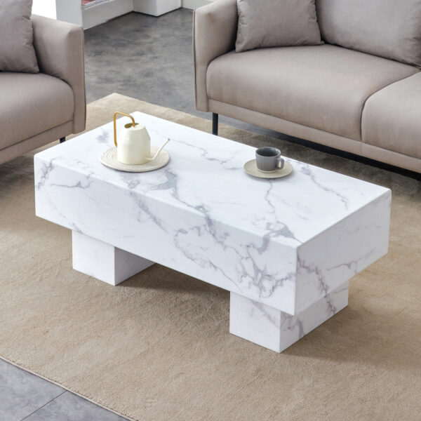 8e499802d0f041dd88277ba415782323_20240123_baf28aab31dd5e7cf14a4d8bd511d311 Modern Simple White Marble Texture MDF Coffee Table - 43.3"x21.6"x17.2" Practical Model.Making it an ideal addition to any living room or apartment.W1151134962