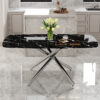 Large modern minimalist rectangular dining table with 0.39 "imitation marble black tabletop and silver metal legs, suitable for kitchen, dining room, living room, conference room.W1151S00985