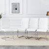Luxury Simple Arch Chair - Set of 4 White PU Material High Resilience Dining Chair with Arched Metal Silver Leg.