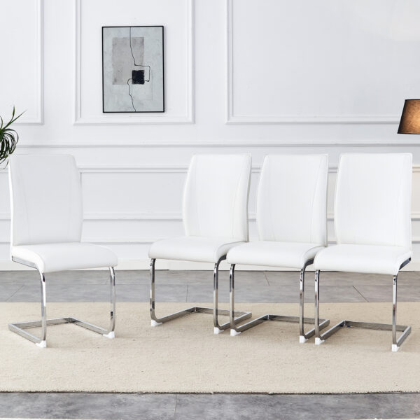8eb4213c42174356b4ac2241d3e132e2_b420c7dc1976356d2a40853e488176fc Luxury Simple Arch Chair - Set of 4 White PU Material High Resilience Dining Chair with Arched Metal Silver Leg.