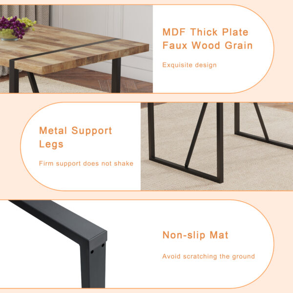 8ec8ecbae0df49ad9046a5b039055d39_0021dc2f13fff879eb894b4f53a7a3ac A minimalist retro rectangular dining table with a specially textured top and black metal legs.Contemporary Minimalist MDF Wood Color Textured Tabletop.Able To Give People A Visual Beauty With Rules.
