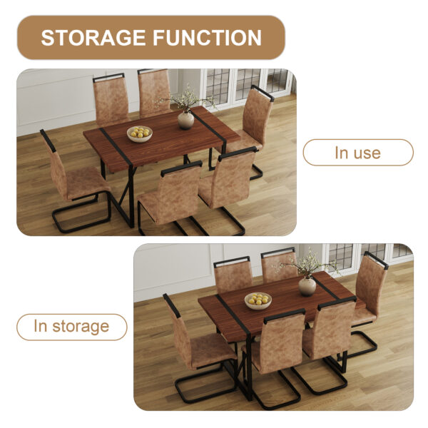 8ed05fde94674ce1a07f88f9b789e029_0beb7cabdf0db339fd8c207585d07312 Table and chair set. A minimalist retro rectangular dining table with a specially textured top and black metal legs, paired with 4 soft chairs and black metal legs, showcases a beautiful home style.