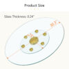 Double layer rotatable round glass.The rotatable design makes it more convenient to retrieve and place items.The upper glass has a diameter of 30.3 inches, while the lower glass15 inches.