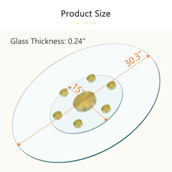 8ef467a10b2f4579a557a2132f167969_76616596de488f09da235d27a8e3d71a Double layer rotatable round glass.The rotatable design makes it more convenient to retrieve and place items.The upper glass has a diameter of 30.3 inches, while the lower glass15 inches.