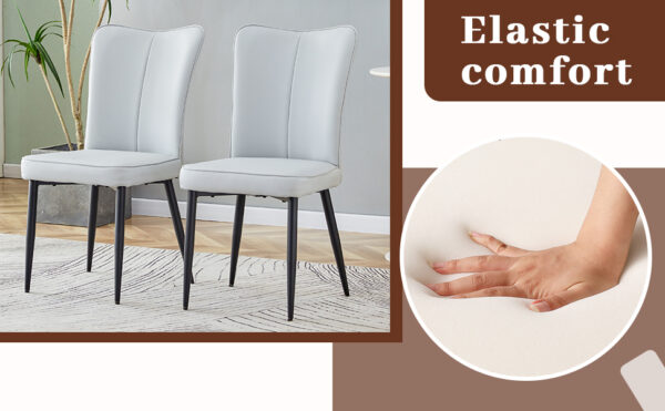 8eff92695afc46ad97fcffbdcff863eb_a5526ceb153b78c9baf9378f8497c522 Table and chair set.Modern Black Marble Pattern MDF Dining Set - 55"x31.4"with 6 Light Gray PU chairs with a vertical stripe design on the backrest.Suitable for kitchen,Dining room,etc