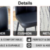 Modern minimalist dining chairs, black PU leather curved backrest and seat cushions, black metal chair legs, suitable for restaurants, bedrooms, and living rooms. A set of four chairs. 008