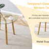 Modern Luxurious Round Tempered Glass Dining Table with Gold 7-Shaped Metal Legs,suitable for family meals, office conferences, or as a casual coffee table for various occasions.36*36*29.5