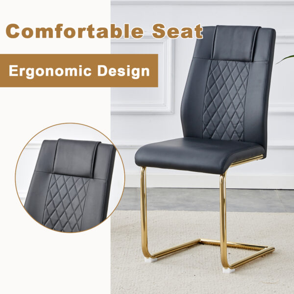 Table and chair set.71"x35.4"x30" Luxurious Pandora Patterned Glass Dining Tabletop with Golden Back To Back C-Shaped MDF Legs.Paried With 8 Black High-quality PU Chairs With Arched Metal Legs.