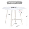 A modern minimalist circular dining table with a 42 inch diameter white patterned tabletop and white metal legs. Suitable for restaurants, living rooms, and conference rooms.