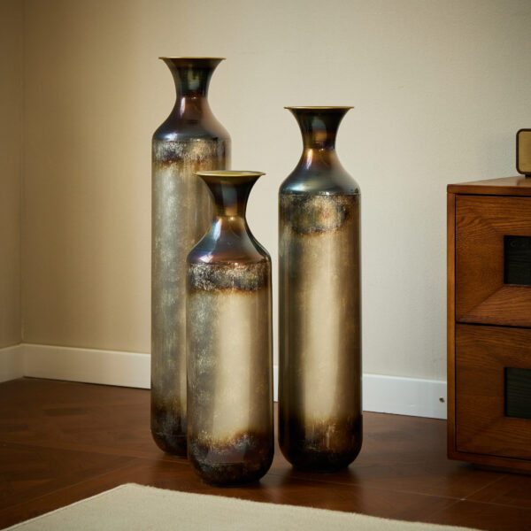 Floor metal vase modern style decoration home droplet shaped white metal vase 3-piece set gorgeous home decoration large glazed metal vase