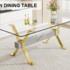 Dining table. Modern tempered glass dining table. Large modern office desk with gold plated metal legs and MDF crossbars, suitable for both home and office use. Kitchen. 79 ''x39''x30 '' 1105