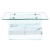 31.4 Inch Modern Two-Tier Square Coffee Table - An Elegant Combination of Clear Glass and White Marble Pattern Sticker.It can be used as a coffee table,a side table or a display stand.
