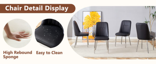908c48e9bdd04c0fb2cbd364d51d482c_cdb08930d5c61018b1ca48b5f0da4bcf Table and chair set.63"x31.5x30" Luxurious Snow Mountain Patterned Sintered Stone Table with Silver Metal Butterfly Legs.Paired With 6 Black Chairs With Silver Metal Legs.Modern Light Luxury.