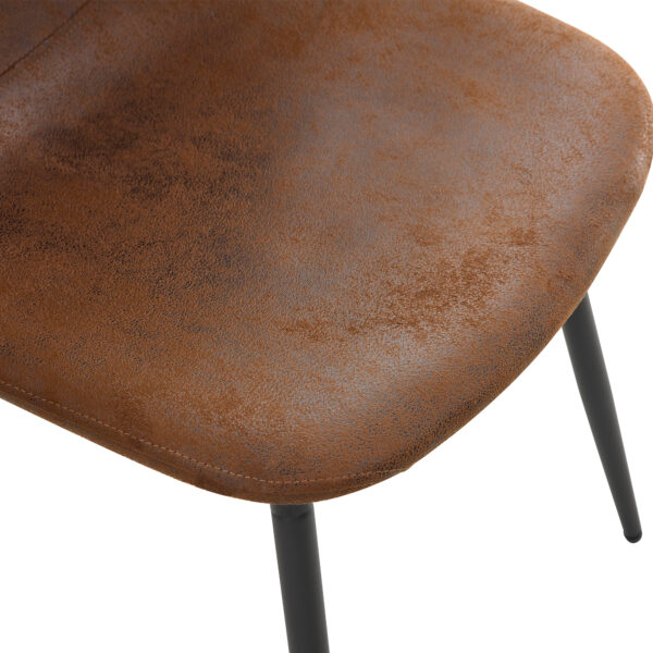 90a10f8e2b314528a9c7753ced4319a3_689a04897645d2135c366a23b3965891 Table and chair set.63"x35.4" Wood-Textured MDF Dining Table with Black A-Frame Legs.Paired with 4 Brown Technology Fabric Round Corner Dining Chair.Density Board Sticker,Iron Pipe Spraying,