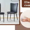 Table and chair set.Modern Black Marble Pattern MDF Dining Set - 55"x31.4"with 4 Black PU chairs with a vertical stripe design on the backrest and black metal legs.Suitable for kitchen,Dining room,etc