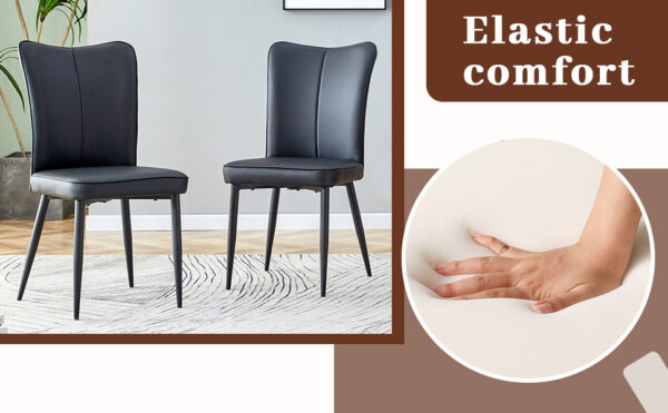90aff8ec41834b358b78db90142ae224_150a8e3f680b59e6ac3d06789fd0663b Table and chair set.Modern Black Marble Pattern MDF Dining Set - 55"x31.4"with 4 Black PU chairs with a vertical stripe design on the backrest and black metal legs.Suitable for kitchen,Dining room,etc