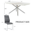 Table and chair set.Modern Luxurious white Marble-Patterned Tempered Glass Dining Table with 8 Chairs.Single fork silver metal table legs.Dark Gray PU dining chairs with silver metal legs.