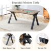 Table and chair set.63"x35.4" Wood-Textured MDF Dining Table with Black A-Frame Legs.Paired with 4 Brown Technology Fabric Round Corner Dining Chair.Density Board Sticker,Iron Pipe Spraying,