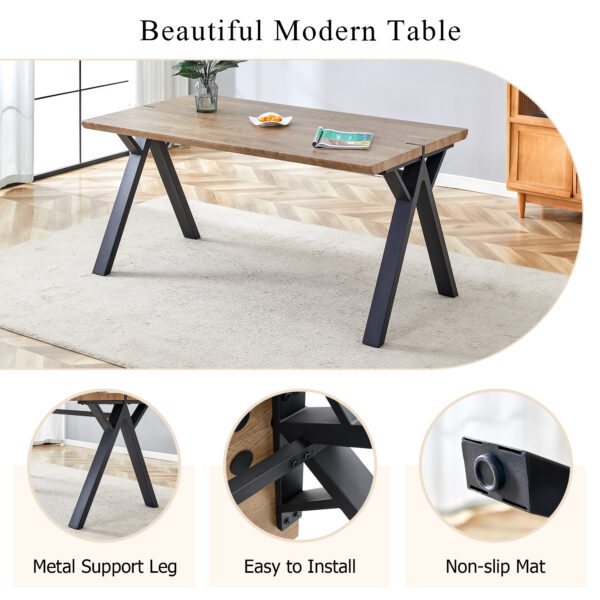 90b45e080c734118a04ffd2e477fc756_d25c2f04c42d06639d50f56bc65b761a Table and chair set.63"x35.4" Wood-Textured MDF Dining Table with Black A-Frame Legs.Paired with 4 Brown Technology Fabric Round Corner Dining Chair.Density Board Sticker,Iron Pipe Spraying,