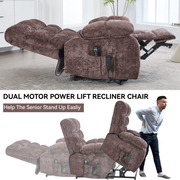 Lift Recliner Chair Heat Massage Dual Motor Infinite Position Up to 350 LBS Large Electric Power Lift Recliners with Power-Remote, Medium-firm and Heavy duty, Brown