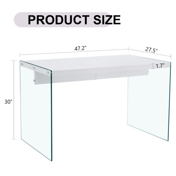 90f1103ec1f540799778604ea746eb5e_7a75b4b0cc3976b6ea53d84b4dc52105 The top of the coffee table is made of MDF and white stickers, and the sides are clear tempered glass. The design is simple and elegant, and the structure is strong.