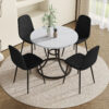 Table and chair set.A Modern Minimalist Circular Dining Table With A Diameter Of 33.3 Inches.Paired With 4 Black Linen-Cotton Material High Resilience Dining Chair with Metal Black Leg.