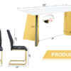 Table and chair set.63"x31.5x30" Luxurious Snow Mountain Patterned Sintered Stone Table with Golden Stainless Steel Butterfly Legs.Paried With 6 Black High-quality PU Chairs With Arched Metal Legs.