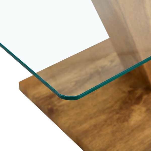 90fc70327cd54843b2df20615038e286_3310ee1a39351991c9d09e2c9c4c3b60 A modern minimalist style coffee table. Transparent tempered glass tabletop with wooden MDF columns. Suitable for living room and dining room. CT-V