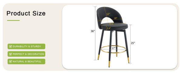 910d5428e2a848ad93f465d62936be05_f83fcea0b8fad8dd7aa7e6089ca89fba 360 ° rotatable bar chair.Modern PU comfortable upholstered bar chair with smooth and beautiful black metal legs for dining room, kitchen, terrace and guest office chair.Set Of 2.W1151P153939