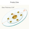 Double layer rotatable round glass.Golden aluminum plate,The rotatable design makes it convenient to retrieve and place items.The upper glass has a diameter of 24 inches, the lower glass15 inches.