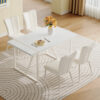 55"x31.5"Cream-Style White MDF Dining Table Set with 4 Armless Chairs.MDF Tabletop and metal legs.The backrest of the dining chair has a vertical line design.Adding a warm atmosphere to your family.