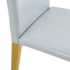Table and chair set.71 * 35.4 inch rectangular dining table.Tempered Glass Tabletop,Golden 7-shaped Metal Table Legs.Paried With 8 Light Gray PU dining chairs, Golden Metal Legs.Simple and versatile.