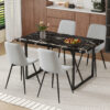 Table and chair set.Modern Black Marble Pattern MDF Dining Table Set-55"x31.4" with 4 Extended Seat Cushion PU Dining Chairs.Light Gray Cushion.Iron Pipe Spraying Chair Legs.